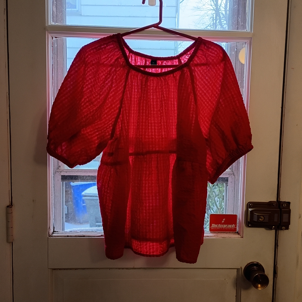 Old Navy Shirt Women's Size XL Short Puff Sleeves Red Tomato Girl